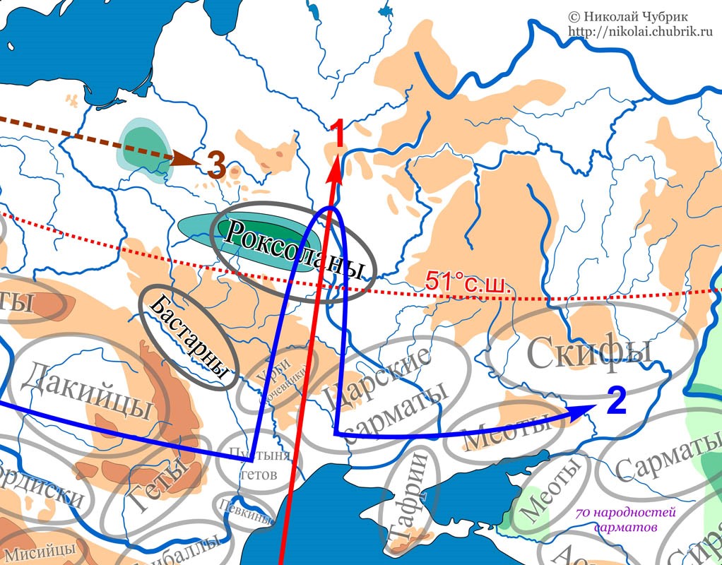 Схема описания мира у Страбона. Роксоланы на меридиане Александрии и параллели юга Британии